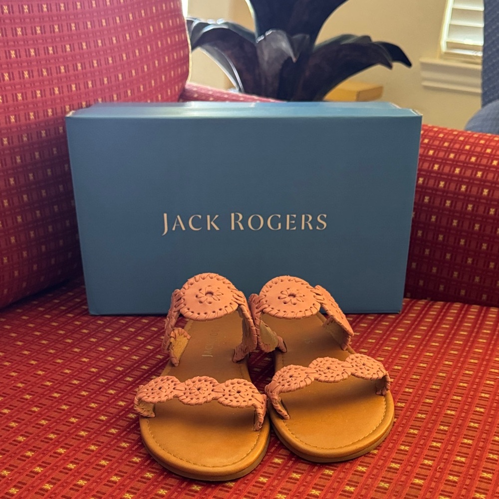 Jack Rogers Coral Scalloped Leather Sandals